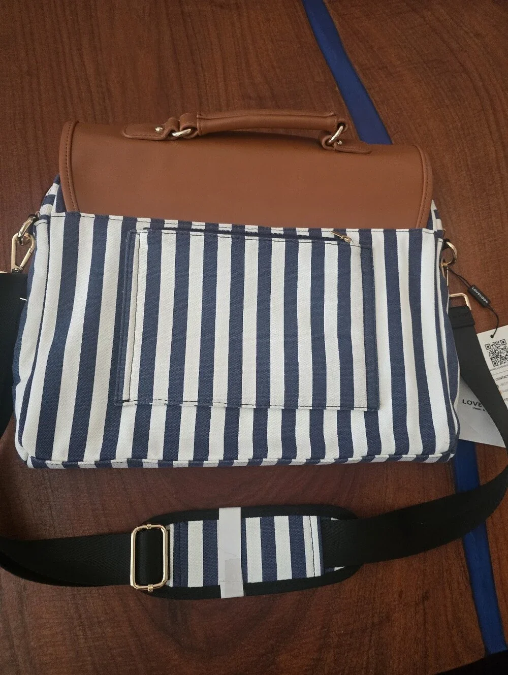 Lovevook Classic Striped Crossbody Bag - Brown, White & Navy